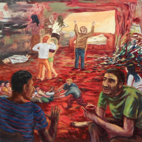 "Madrugada dios me ayude", 2013, óleo sobre madera, 120x120 cm.