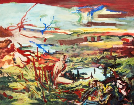 "Paisaje sanguíneo", 2013, óleo sobre madera, 70x100cm.