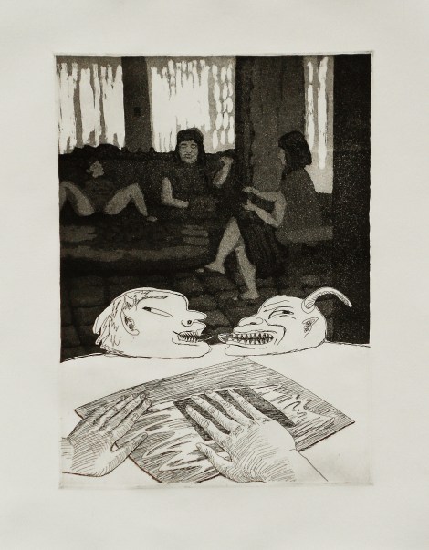 "Hilanderas", 2012, mezzotinta, 40x30 cm.